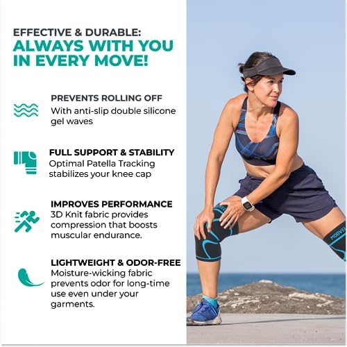 Modvel Knee Braces for Knee Pain Women & Men - 2 Pack Knee Brace for Knee Pain Set, Knee Brace Compression Sleeve, Knee Support for Knee Pain Meniscus Tear, ACL & Arthritis Pain Relief,Blue L
