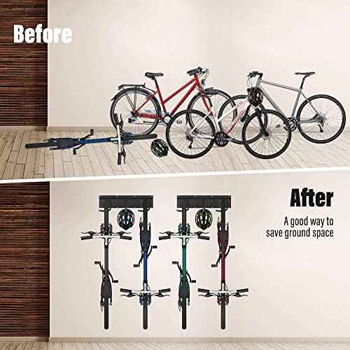 Sinoer 6-Bike & 6-Helmet Wall Mount Rack - 64 Inch Adjustable Bike Storage, Heavy Duty Steel Hooks, Space-Saving Bike Organizer for Home & Garage