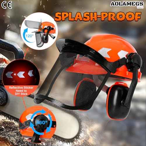 Aolamegs Chainsaw Helmet with Face Shield and Ear Muffs-3-in-1 Arborist Helmet with Ear Protection and Full Face Shield Mask for Weed Whacking/Lawn Mowing,Forestry Helmet for Grinding and Tree Cutting