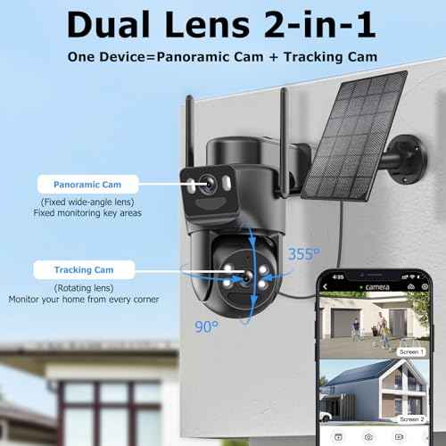 Kurain Dual Lens Solar Security Cameras Wireless Outdoor, 5G/2.4G WiFi 6, 360¡Æ View Pan/Tilt Home Security Camera with 6MP Color Night Vision, Motion Detection, Human Tracking, Spotlight Siren, Alexa