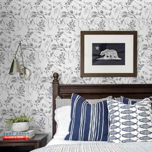 Orainege Gray Floral Wallpaper Peel and Stick Wallpaper Self Adhesive Floral Contact Paper Waterproof 17.7 in ¡¿118.1 in Removable Wall Paper for Bedroom Bathroom Cabinets Decor