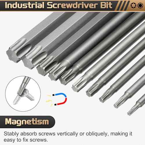 HARFINGTON 3pcs T50 Torx Head Screwdriver Bit 1/4" Hex Shank 2.6" (65mm) Long Magnetic No Hole Tip Tamper Proof 6 Point Star Screw Driver Drill Bits S2 Steel Industrial Power Screwdrivers