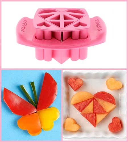 FunBites Set of 3 Food Cutters, Green Squares, Pink Hearts, Blue Triangles