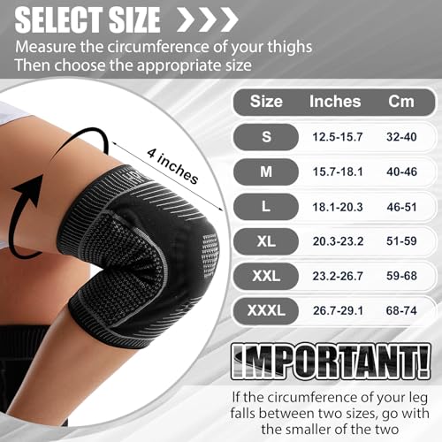 Compression Knee Pads for Women Men Sports 2 Pack Knee Sleeves with Patella Gel Pad & Side Stabilizers, Knee Braces for Knee Support Workout Sports ACL & Arthritis Pain Relief Black(3XL)