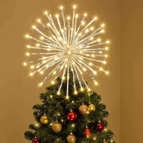 WILLBOND 3 Pcs Christmas Tree Star Topper Christmas Starburst Light Set, Hanging Ground Dual-use Firework Lights with 80 Leds Waterproof Dandelion Light Ball with Plug Hook for Xmas Holiday Yard Decor