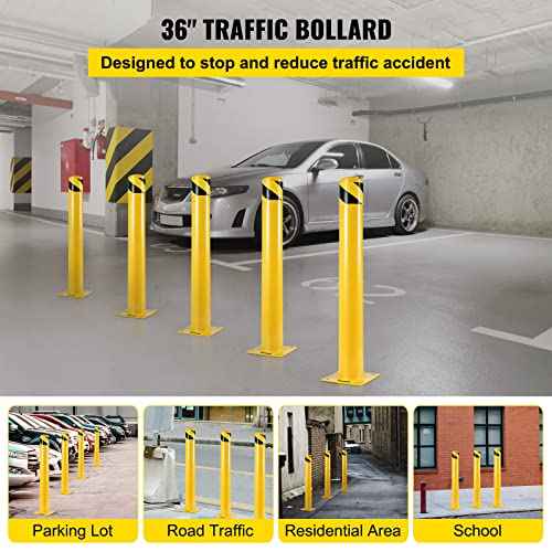 BestEquip Safety Bollard 36-4.5 Safety Barrier Bollard 4-1/2" OD 36" Height Yellow Powder Coat Pipe Steel Safety Barrier with 4 Free Anchor Bolts for Traffic-Sensitive Area