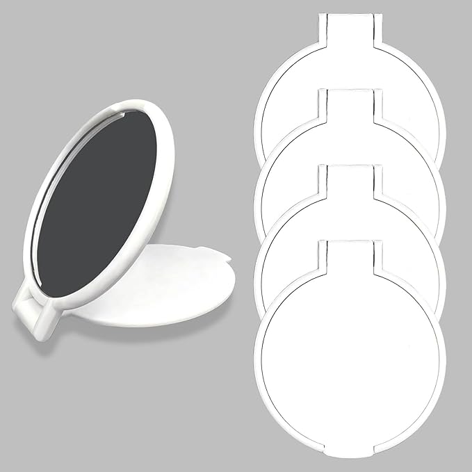 Tenalleys Mini Round Folding Mirror Portable Pocket Mirror Makeup Mirror for Purse Travel Makeup Mirror for Women Girls Daily Use (4 Pcs White)