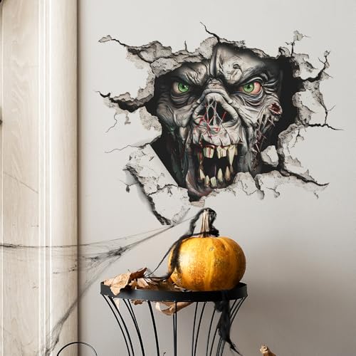 3D Halloween Wall Decals, Horror Wall Breaking Monster Stickers, DIY Scary Home Decor, Screaming Bloody Creatures Decoration
