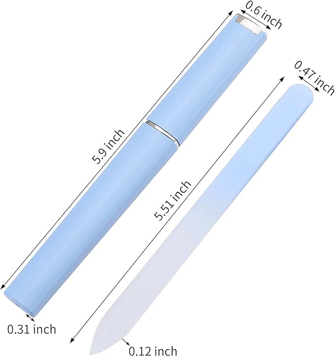 3 Pack Glass Nail File, Crystal Double Sided Etched Filing Surface Finger Nail Files for Professional Manicure/Pedicure Care with Case （Blue，Sliver，Pink）