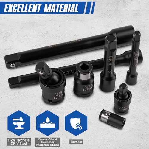 18-Piece Professional Impact Socket Extension Set with 1/4", 3/8" & 1/2" Drive Extension Bars, Socket Adapter Set, Swivel Universal Joints and Impact Coupler