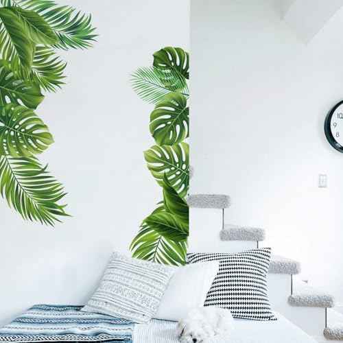 Green Leaf Wall Sticker, Flower, Bird, Jungle, Green Plant Sticker, Peel and Paste Tropical Rainforest Turtle Back Leaf Wall Sticker, Bedroom Porch, Living Room, Bedroom Home Decoration Wall