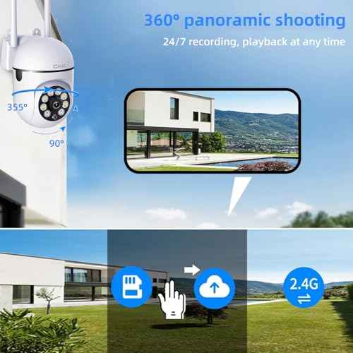 CKK 1080P Security Camera Wireless Outdoor, 3 Pcs 2MP PTZ WiFi Home Camera (2.4G/5G Dual-Band), 360¡Æ Pan/Tilt, Color Night Vision, Motion Alerts, 2-Way Audio, Compatible with Alexa, SD/Cloud Storage
