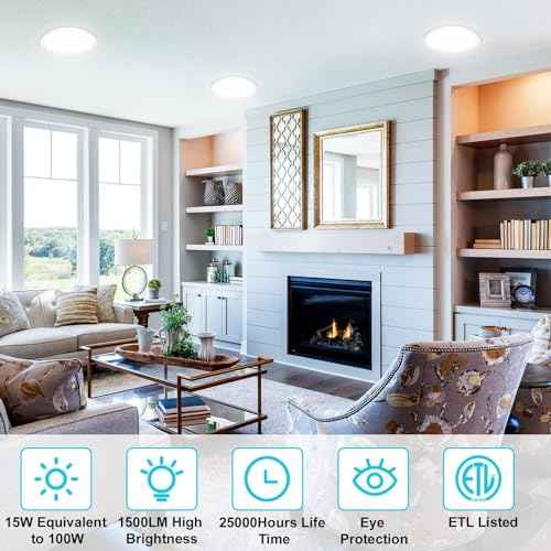 libtit 6 Pack 7 Inch Led Ceiling Light Flush Mount, 15W 1500Lm Ceiling Light Fixtures, 3000K/4000K/6500K Color Options, Round Surface Mount Led Light Fixtures for Hallway Laundry Garage