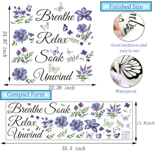 Vinyl Wall Decal Inspiration Quotes Breathe Relax Soak Unwind Wall Sticker Art Letters Sayings Living Room D?cor Lettering for Bathroom Bedroom Living Room