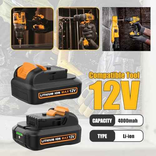 DCB120 12V 4.0Ah Replacement Battery for Dewalt 12V Battery and Charger Kit DCB121 DCB123 DCB122 DCB124 DCB125 DCB127 Compatible with All Dewalt 12 Volt Max Lithium Battery(2 Pcak)