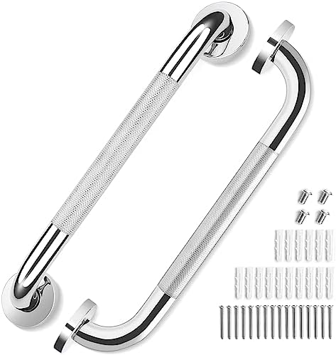 2 Pack Grab Bars for Elderly for Wall 12 Inch, Knurled Anti-Slip Bathroom Shower Grab Bars for Seniors, Safety Handicap Grab Bars for Shower, Shower Handles for Elderly, Tesuchan