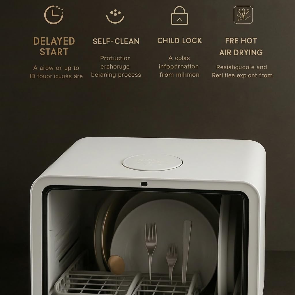 MOMOKOVA Portable Countertop Dishwasher with 5L Built-in Water Tank,Upgraded 7 Program & 24H Delayed Wash,360° Dual Spray, 167℉ High-Temp & No Hookup Needed for Home,white (white)