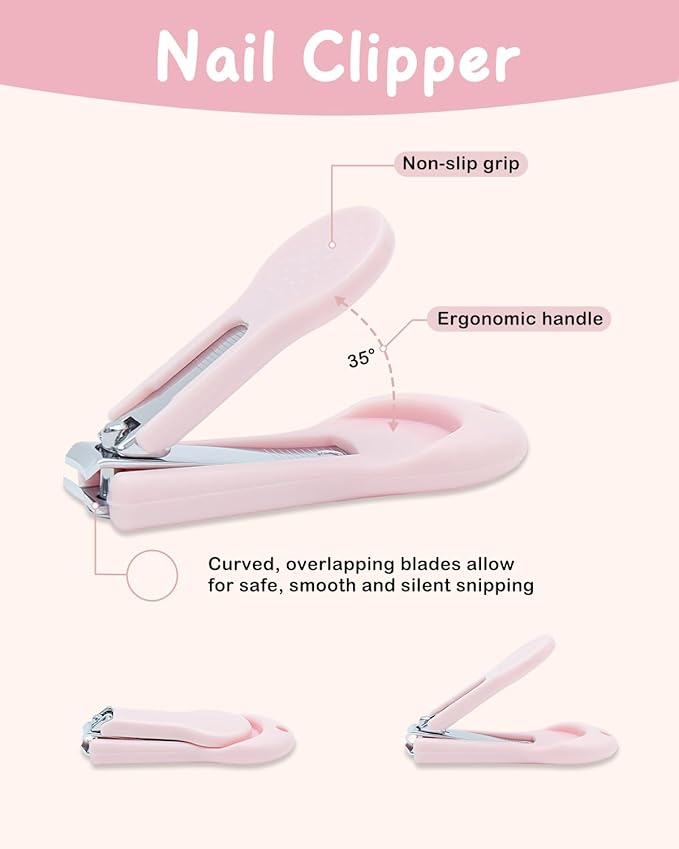babygoal Baby Nail Flie Care Kit - 4-Piece Gentle Nail Trimmer & File Set with Safety Stopper | Painless Clipping for Newborns & Infants | Portable Case (Soft Pink) ZJCT01-B