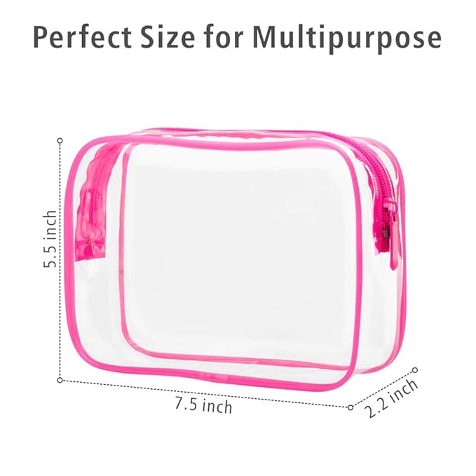 PACKISM TSA Approved Toiletry Bag 3 Medium - Quart Size Clear Makeup Bag for Carry On, Airport Security Compliant Clear Travel bag for Toiletries with Reinforced Seams, Bright Rose Red