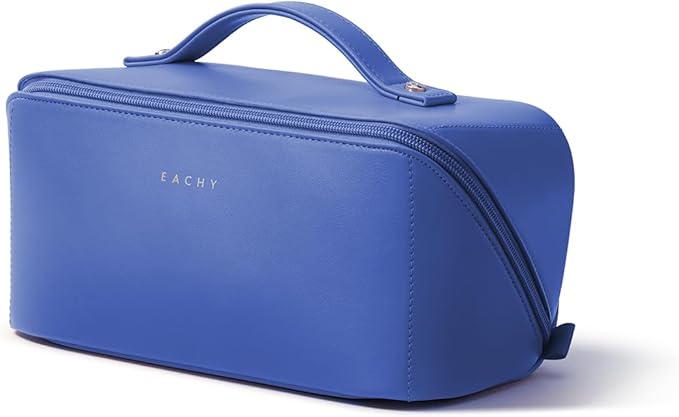 EACHY Travel Makeup Bag, Large Capacity Cosmetic Bag for Women, Waterproof PU Leather, Flat Open Portable Toiletry Bag for Skincare, Brushes & Travel Essentials