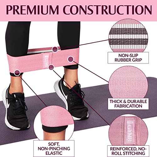 Gymbee Premium Resistance Bands for Working Out - Exercise Bands to Workout Glutes, Thighs & Legs - No Slip Cloth Booty Bands for Gym & Home Fitness, Yoga, Strength & Pilates for Men/Women - 3 Levels