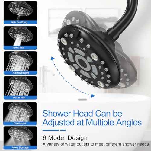 6 Spray Settings Dual Shower Head for Couples, High Pressure Double Shower Heads with 304 Stainless Steel, Two Showerhead System for Bathrooms From 61 to 80.7 Inches Fit 2 Person(Black)