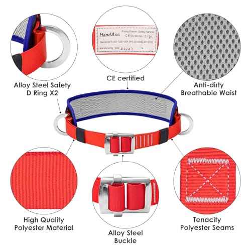 Safety Belt with Padded Waist Pad and Adjustable Lanyard, Safety Lanyard Fall Protection, Ladder Safety Belt, Tree Climbing Belt, Climbing Lanyard Fall Arrest Kit