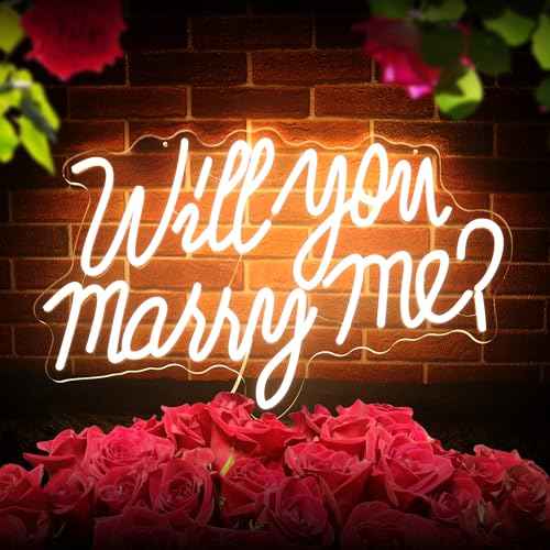 Will You Marry Me Neon Sign, Super Large Size 21.7x13.8 Inch Neon letter Signs for Wall Room Backdrop Decoration (warm white)
