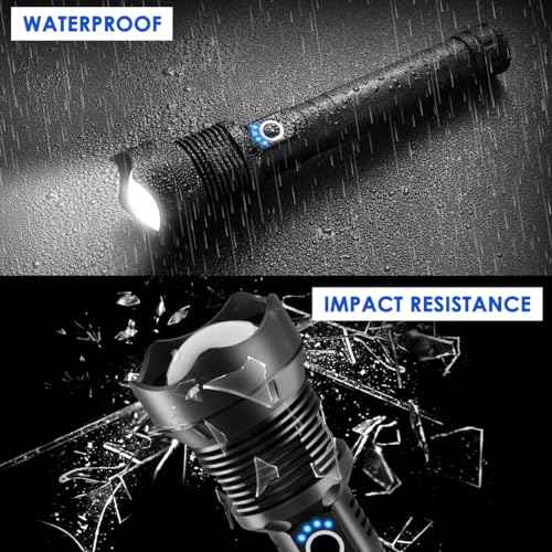 Flashlights High Lumen Rechargeable, Heavy Duty Rechargeable Flashlights, Adjustable Focus Tactical Flashlight with 5 Modes, Super Bright Flashlight for Home Camping