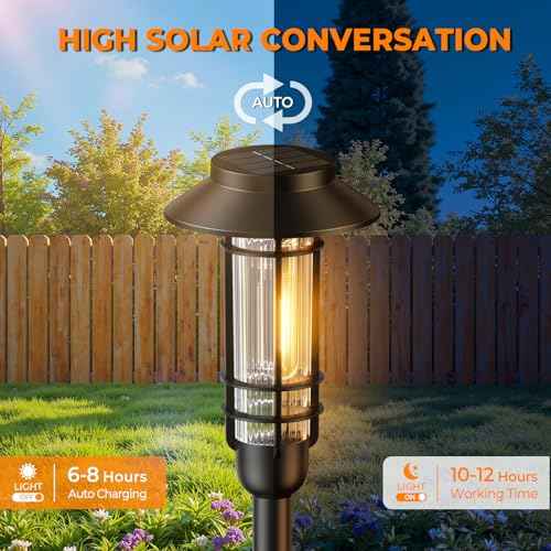 6 Pack Solar Pathway Lights Outdoor, Upgraded Bright Solar Powered Garden Light Outside, Waterproof Outdoor Lighting for Landscape Lawn Patio Yard Path Driveway Walkway Decor, Warm White