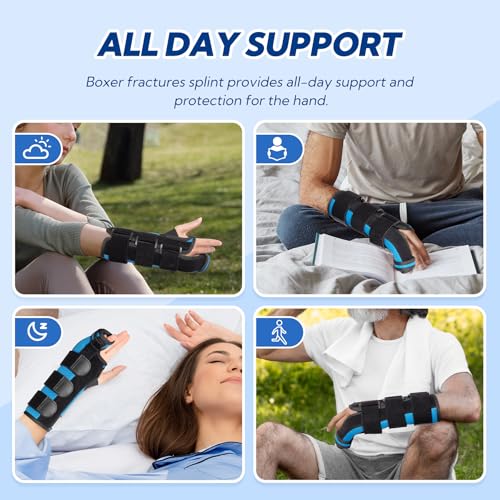 Boxer Fracture Splint, Ulnar Gutter Splint Right Hand, the 4th and 5th Metacarpal Finger Splint Hand Brace, Boxer Orthosis Hand & Wrist Brace for Women & Men, Right, L