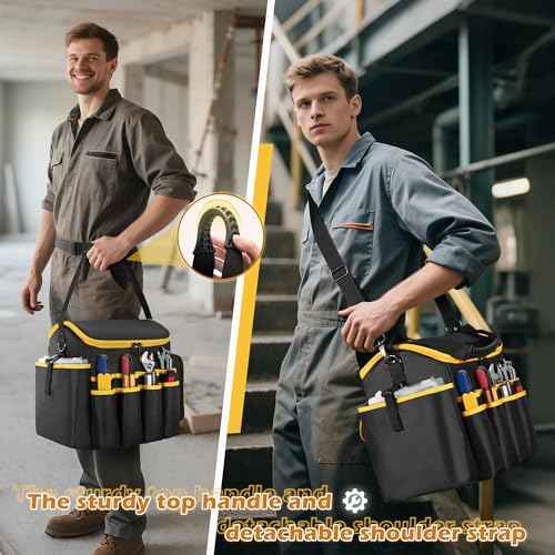 Tool Bag with a Detachable Divider, Tool Tote with Multiple Pockets, Black