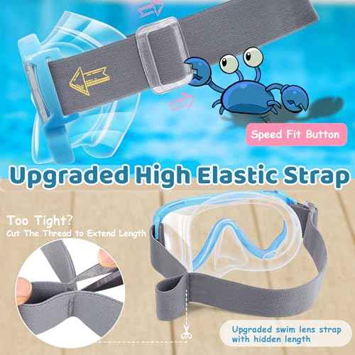 Vvinca Kids-Goggles with Nose Cover, Diving Mask Elastic Fabric Strap Anti Fog Anti Shattered Lens for Kids Swim Goggles 3-14