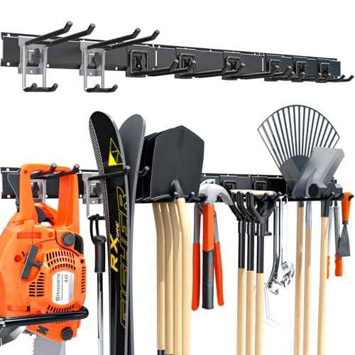 48-Inch Heavy Duty Garage Tool Organizer, Wall Mount Storage System with Adjustable Metal Hooks, 440lbs Capacity, Ideal for Garden Tools, Shovels, Rakes, Brooms, Ladders (48¡®¡¯ Metal Hooks)