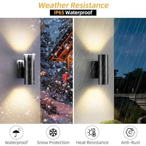 SHIMR Outdoor Wall Lights with GFCI Outlet, Dusk to Dawn Outdoor Lighting Up and Down Lights, Matte Black Exterior Lighting Fixtures Wall Mount, Outside Lights for House Porch Garage Patio