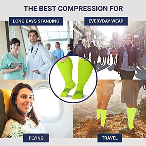 Knee High Compression Socks 15-20 mmHg - Everyday Use Improves Blood Circulation, Relieves Pain & Swelling (3X-Large, Neon Green (1-Pair))