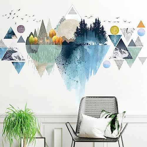 Nordic Geometric Wall Stickers, Removable DIY Mountain Reflection Wall Decal Murals Peel and Stick 3D Wall Art Stickers Murals Home Decor for Boy Bedroom Nursery Rooms Living Room