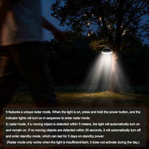 10000mAh 4000LM Rechargeable Camping Light with Motion Sensor and Radar , Standby Time of 72 Hours Automatic Light Portable Camping Lantern 30W with Magnet , IPX5 Waterproof Tent Lights