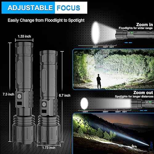 DanByte Rechargeable LED Flashlights High Lumens,1500 Meters Super Bright Tactical Flashlight with 5 Modes,Waterproof,Powerful Handheld Flash Light for Emergencies,Hurricane,Hiking,2PACK