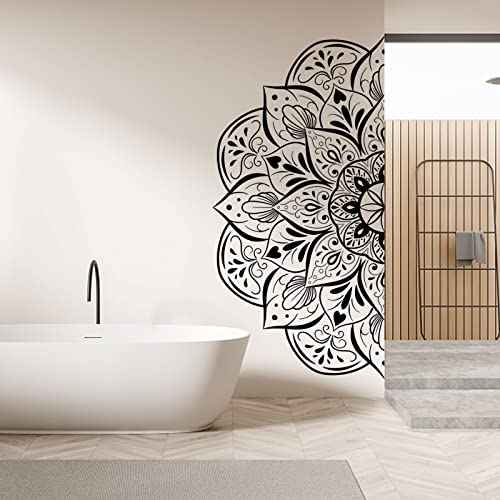 Boho Half Mandala Peel & Stick Wall Decal - Big Indian Flower Wall Sticker, Meditation Wall Art, Removable Headboard Decals for Living Room, Bedroom, Yoga Room