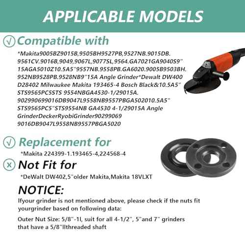 9pcs Angle Grinder Nuts, 1 Angle Grinder Wrench Spanner & 8 Angle Grinder Flange Nuts, 5/8-11 Metal Lock Compatible with Makita Dewalt Bosch Milwaukee Ryobi Metabo Grinder Nuts