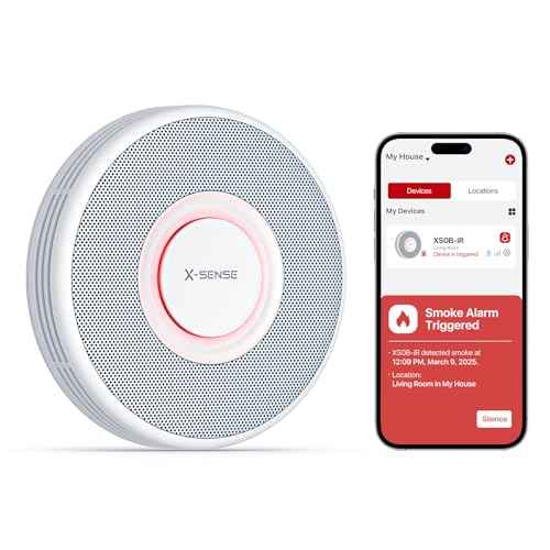 X-Sense Smart Wi-Fi Smoke Detector with Voice Alerts and 17 Locations, Fire Alarm, Fire Detector, 1.3 in (33 mm) Thick, XS0B-iR, 1 Pack