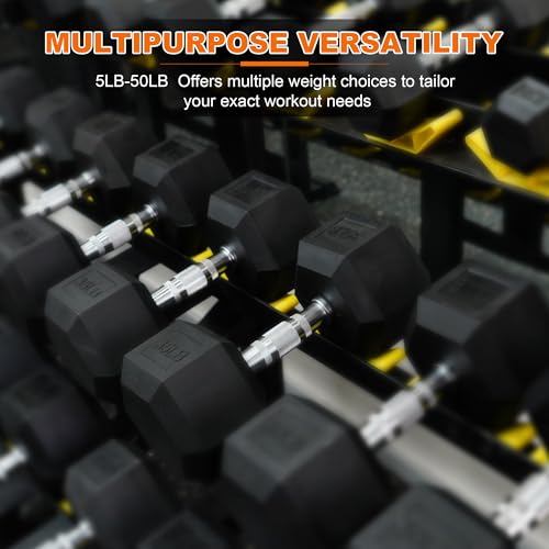 Fitvids Hex Rubber Coated Dumbbells Hand Weights Pairs for Exercises and Fitness and Home Gym, Pairs