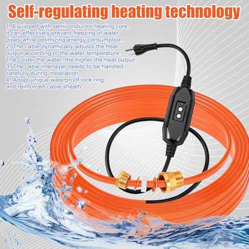 25 Ft In Pipe Heating Cable Prevents from Freezing, Internal Self Regulating Heat Trace Cable for Safe Drinking Water, 3/4 NPT Fitting, 120 V, 3 W/FT