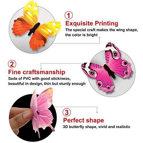 Outus 96 Pcs 3D Butterfly Wall Decor Glow in The Dark Butterfly Wall Decals Stickers Removable Stickers DIY Art Crafts Decor for Ceiling Bedroom Home Garden Party Decorations(Pink, Purple, Mixed)