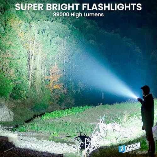 Rechargeable Flashlight 99000 High Lumens, Super Bright LED Flashlight with 7 Modes, Waterproof Powerful Flash Light for Camping, Home, Emerge¡ûcies (Black)