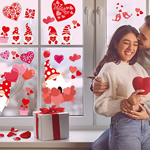 CCINEE Valentine's Day Window Cling,6 Sheet Heart Gnome Elf Window Sticker Decals for St. Valentine's Day Wedding Party Home Window Decoration Supply