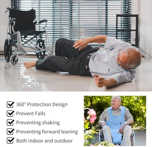 MDSTOP Wheelchair Safety Belt, Anti-Slip Wheelchair Seatbelt, Wheelchair Harness with Adjustable Secure Buckle, Medical Restraints Straps for Seniors Elderly, Patients, Disable (Blue)