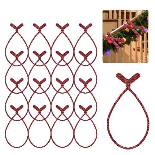 Christmas Garland Ties, 16Pcs 20in Garland Twist Ties for Banister, Reusable and Flexible Decorative Twist Tie for Home Decorations and Holiday Craft Gift Wrapping - Red