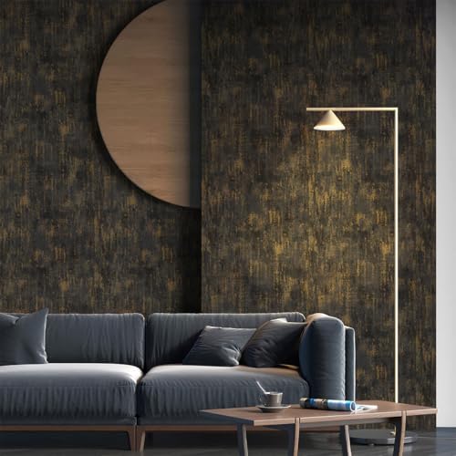 GaliGali Peel and Stick Wallpaper,Vintage Metal Self-Adhesive Wall Paper, Industrial Metal Concrete Gold Black Modern Stick Removable Wallpaper Contact Paper 17.3"x118", No.A07019J-3